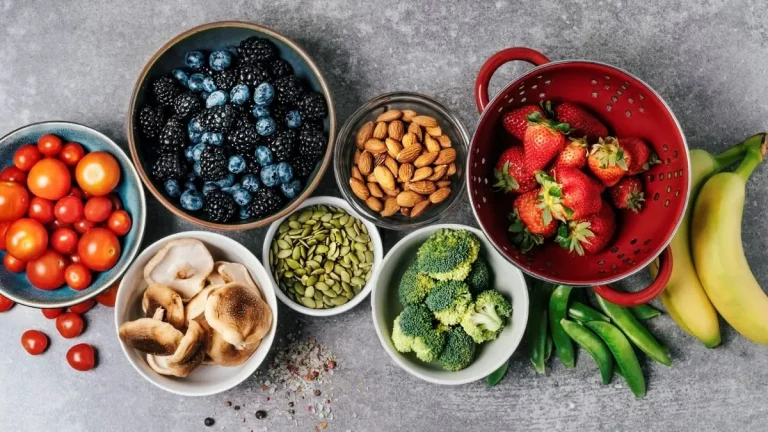 Variety of fruits, vegetables, and nuts rich in essential micronutrients