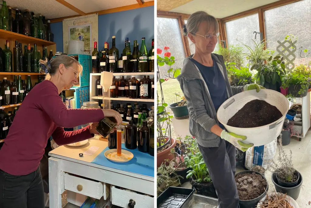 Bozena Mazur practicing sustainable living through herbal preparations and home gardening