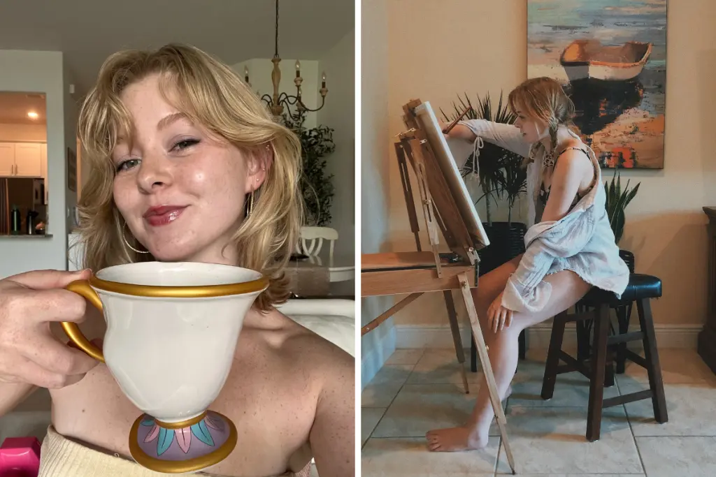 Brooke Hinshaw enjoying creative hobbies, including painting and mindful self-care at home