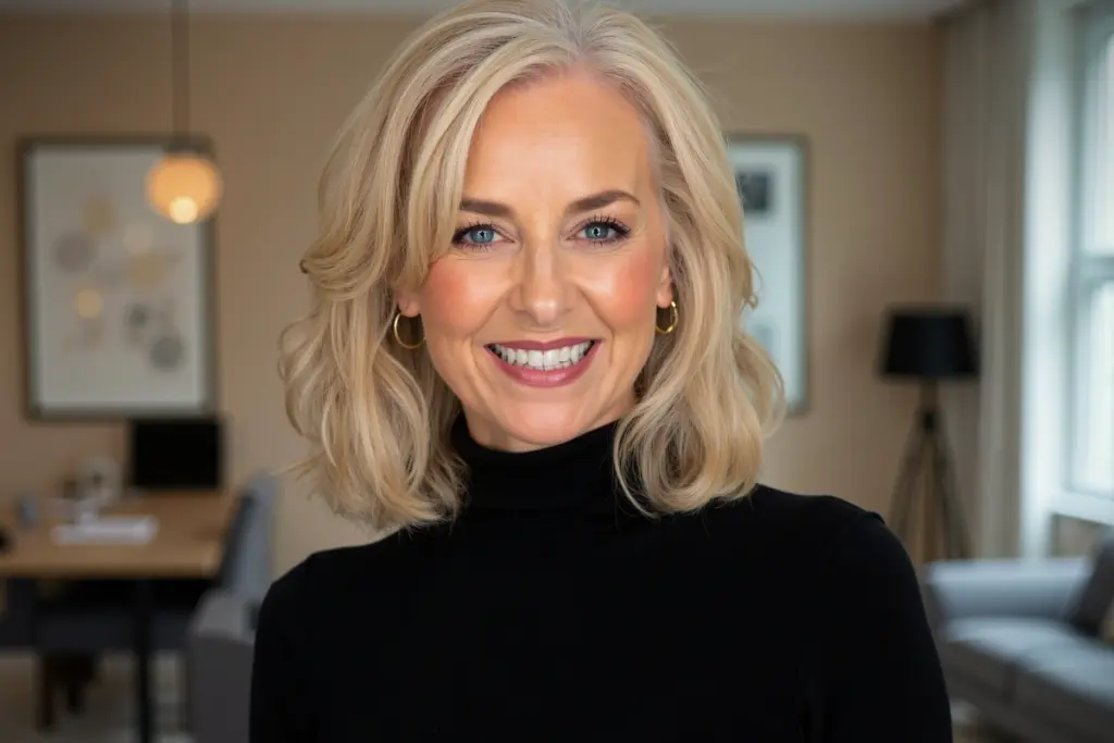 Professional portrait of Lynn Swanson smiling indoors.