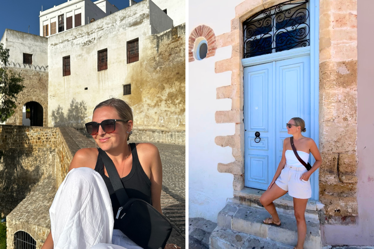 Vanessa Goll exploring historic Mediterranean architecture and mindful travel destinations